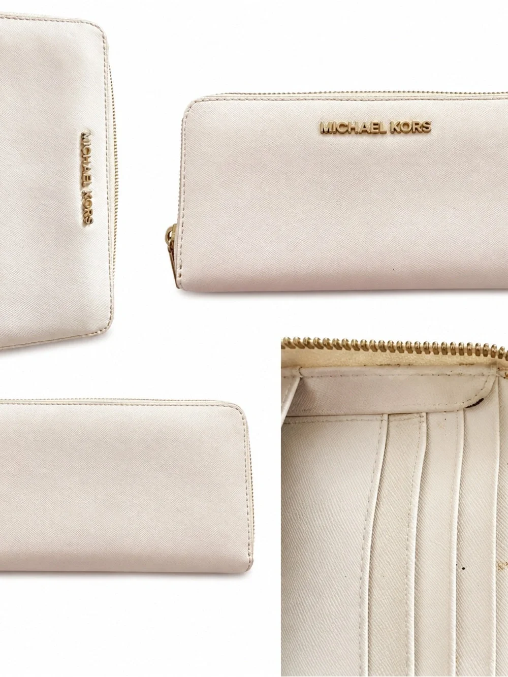Michael Kors White Saffiano Zip Around Continental Wallet